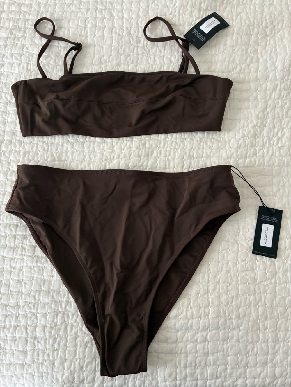 MERIDIAN Brown Swim Bikini Set - Solid Chocolate Tone L top XL bottom